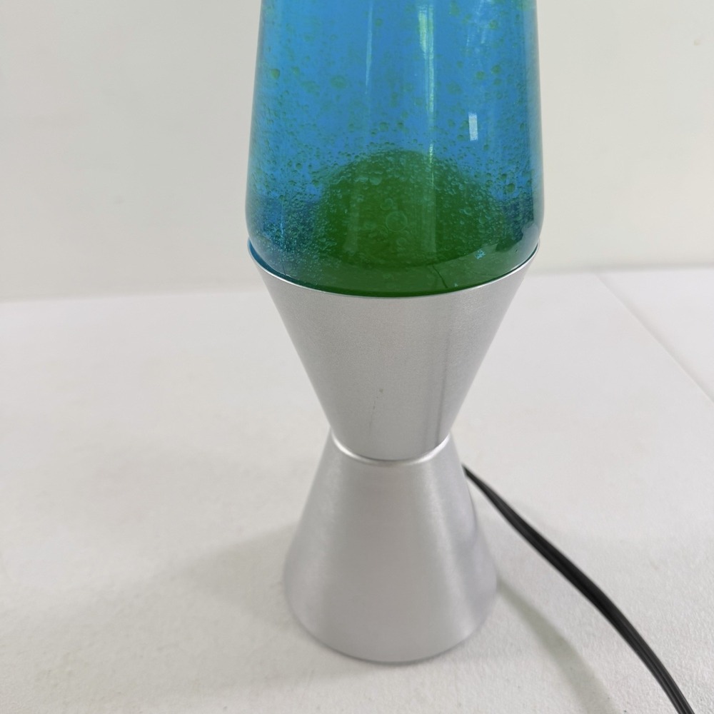 Lava Lamp Model 2124 Silver Blue Liquid Green Wax Motion Lamp 14.5" Tested Works - Picture 7 of 13